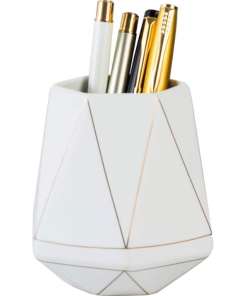White Ceramic Pen Holder with Gold Edge