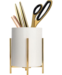 Gold Metal Frame + White Ceramic Pen Holder
