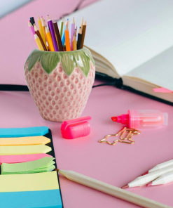 Pink Strawberry Ceramic Pen Holder