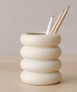 Matte Cream Rounded Ceramic Pen Holder