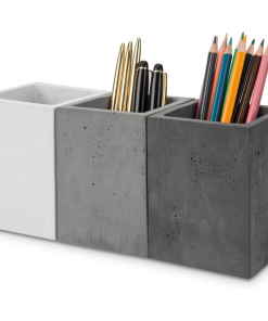Gray Concrete Three-Piece Pen Holder Set
