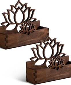 Dark Brown Wooden Lotus-shaped Business Card Holder